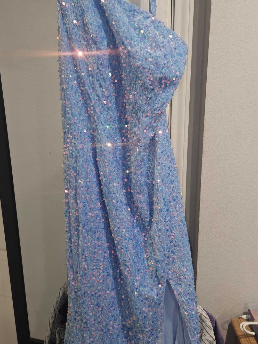 Blue Sequin Prom Dress